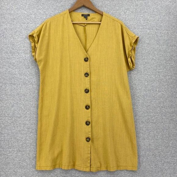 &Merci Dress Womens Large Gold Cuff Sleeve Button Down Linen - Picture 1 of 14